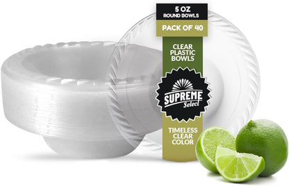 Clear Disposable Plastic Bowls [Pack of 40 | 12oz] Microwave Safe - Sturdy Rimmed Soup/Salad/Dessert/Ice Cream Bowls For Weddings, Parties, Kitchen Use