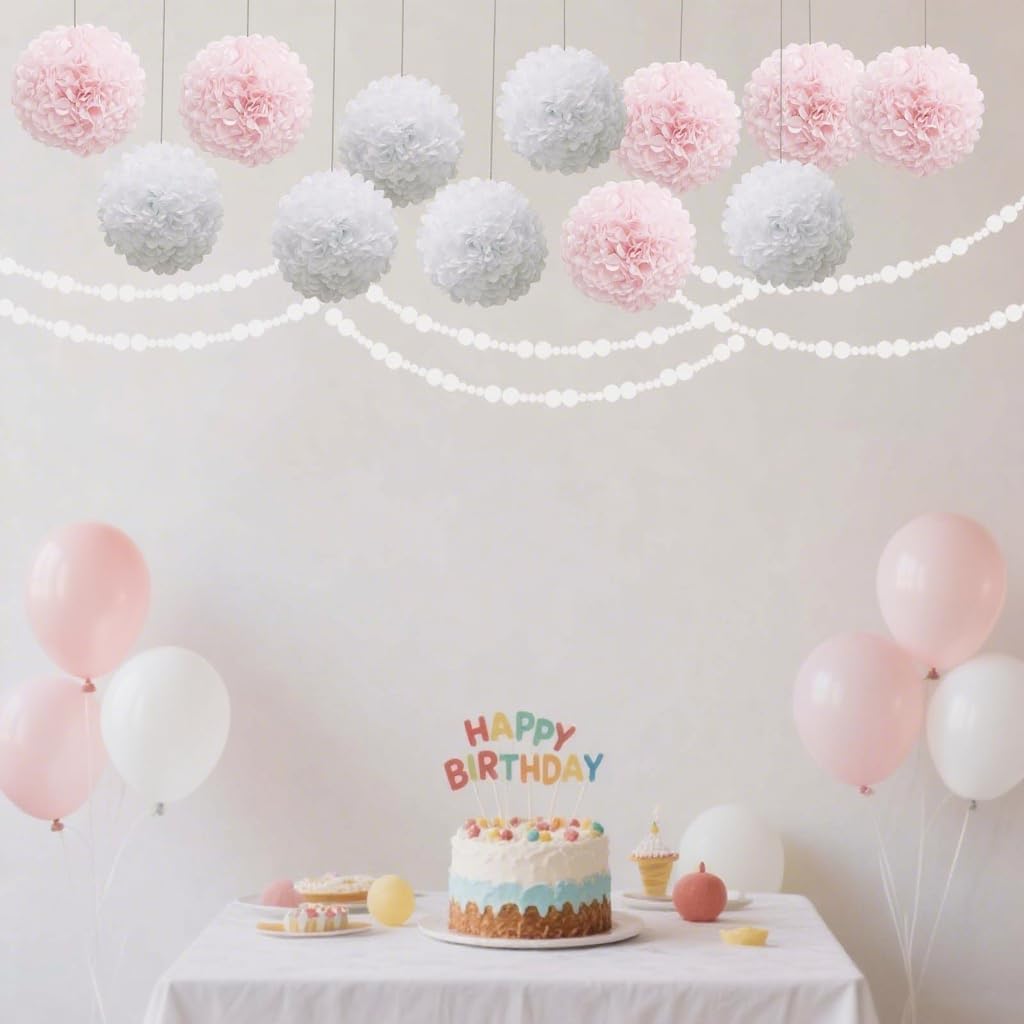 Pastel Tissue Paper Pom Poms Colorful Easter Macaron Kids Birthday Wedding Shower Tissue Flower Hanging Party Supplies(12pcs)