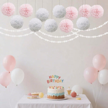 Pastel Tissue Paper Pom Poms Colorful Easter Macaron Kids Birthday Wedding Shower Tissue Flower Hanging Party Supplies(12pcs)