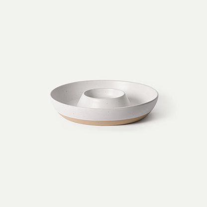 Mora Ceramic Chips and Dip Serving Tray: Large Divided Party Bowl Set for Chips & Salsa, Veggies & Dip, Fruit, Snacks, Entertaining, Hosting, etc. Minimalist Design for the Modern Hostess - White