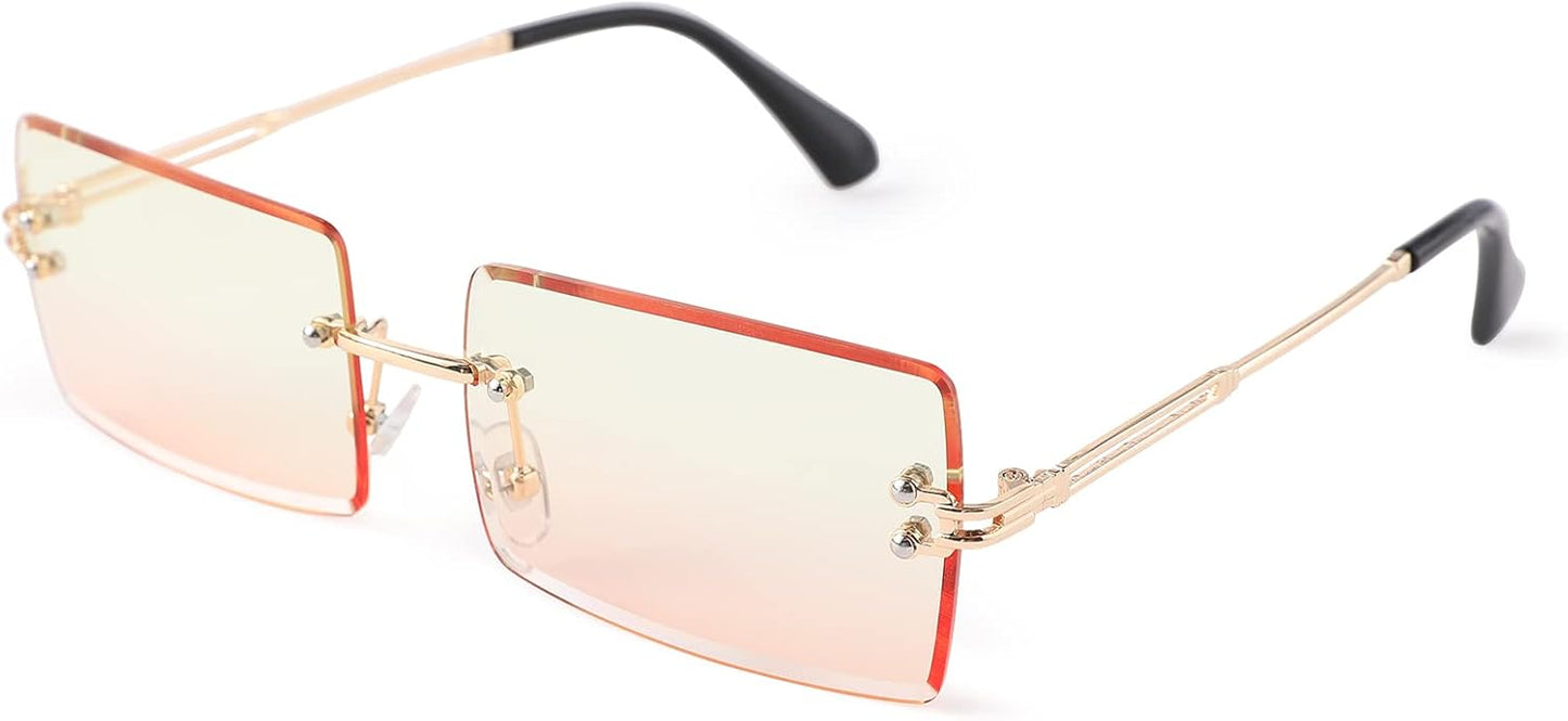 Rectangle Sunglasses for Men/Women Small Rimless Square Shade Eyewear