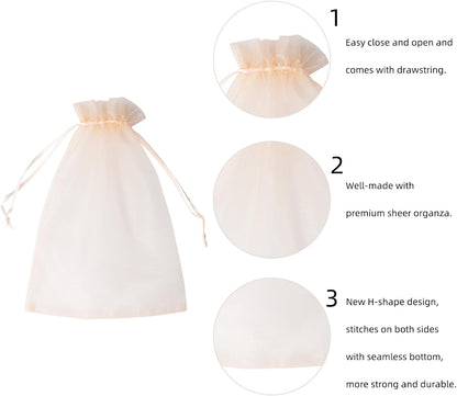 Wudygirl 100pcs 5X7 Inches White Organza Bags Christmas Drawstring Pouches Party Wedding Favor Bags Goodie bags(White 5x7)