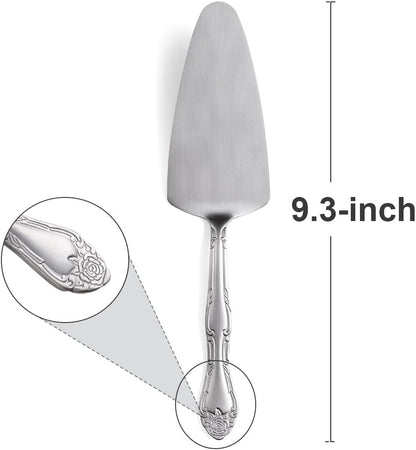 3-Piece Cake Server Set - 9.3-Inch Matte Black 430 Stainless Steel with Rose Handle Design - for Cake, Pie, Pizza, and Dessert Serving - Dishwasher Safe Pastry Server Set