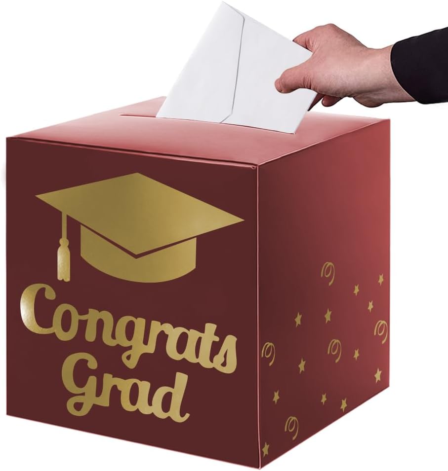 Graduation Card Box Holder, Congrats Grad Foldable Cardboard Decorations Box for Graduation Party Decoration and Grad Parties (Black)