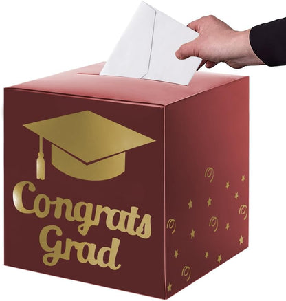Graduation Card Box Holder, Congrats Grad Foldable Cardboard Decorations Box for Graduation Party Decoration and Grad Parties (Black)