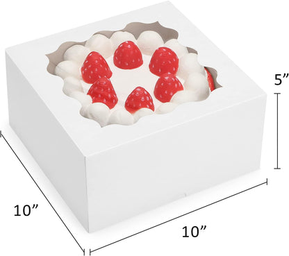 Eupako Auto-popup 10x10x5 Cake Boxes with Window, 24pcs Quick Fold White Bakery Boxes, Easy Assemble Gift Box for Pies, Cookies, Pastries, Chocolates, Party, Wedding