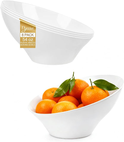 BESTSTAR Clear Plastic Serving Bowls 8 Pack 54 OZ– Angled Disposable Party Bowls for Chips, Salad, Fruit & Candy – Heavy Duty Clear Serving Bowls for Parties, Buffet, Catering, Wedding, Daily Use