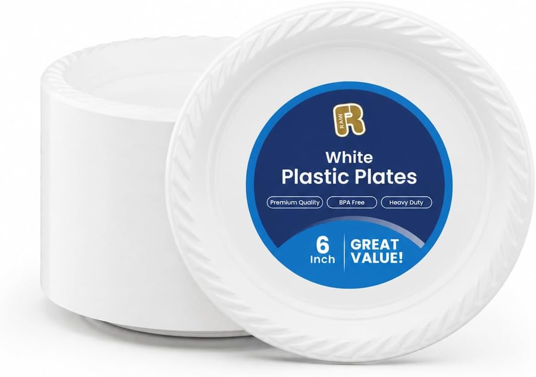 R-kay Plastic Bowls - 100 Count Microwavable Disposable Bowls - Strong Heavy Duty And Sturdy White Plastic Bowls Disposable (12 OZ, 100)