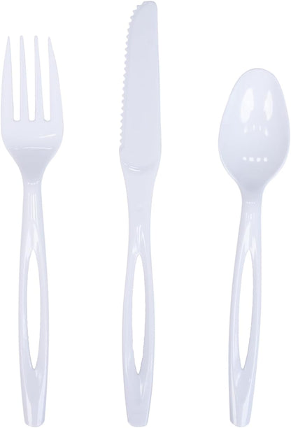 Glad Clear Disposable Cutlery Set with Heavy Duty Plastic Forks, Knives, and Spoons, Reusable Dishwasher Safe Plastic Utensils for Parties and Everyday Use, 240 Count