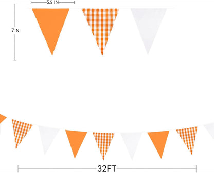 32Ft Dusty Blue Party Decorations Retro Blue Gingham Triangle Banner Flag Pennant Fabric Garland Streamers for Nautical Wedding Birthday Ahoy Achor Bridal Baby Shower Under The Sea Decor Supplies