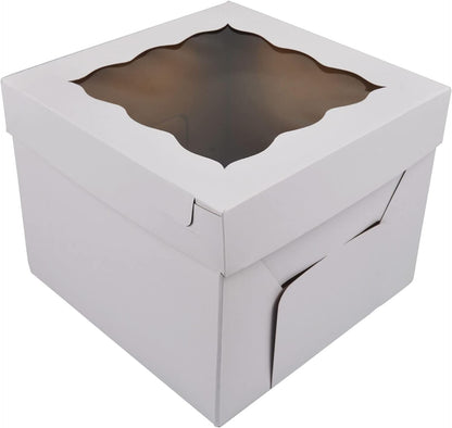 KBG Cake Boxes 10pcs 10x10x8 Inches With Window Tall Cake Box for Tier Cakes for Wedding Birthday Transport,Sturdy White Bakery Box Disposable Cake Containers Cake Boxes 10 inch