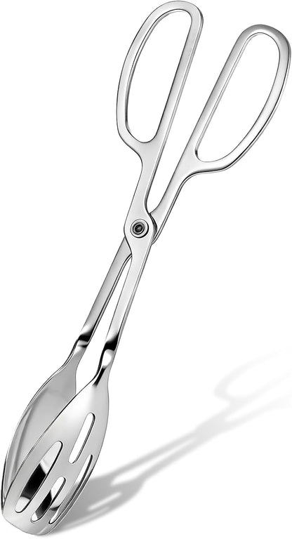 Salad Tongs for Serving, Stainless Steel Serving Tongs Utility Metal Salad Tong Scissor Design Kitchen Tong for Food Bread Cake Bake Dessert for Buffet, Cooking, Grill, Steak, Barbecue (10-Inch)