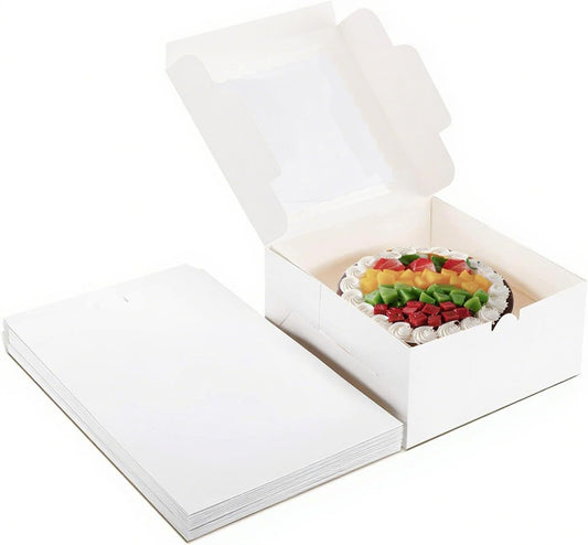 24Pack 10x10x5 inches Cake Boxes, White Cake Boxes With Window,Dessert Pastry Box For Chocolate Covered Strawberries, Wedding/Birthday Baking Fathers Day Gifting, Cupcakes, Donuts