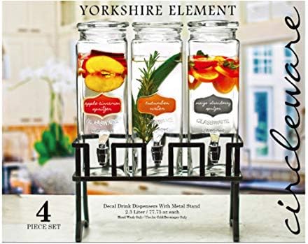 Circleware Triple Chalkboard Beverage Dispensers with Metal Stand & Spigot, Glassware for Water, Iced Tea, Punch, Cold Drinks, 3-80 oz Mason Jars, Copper, Gold, Silver
