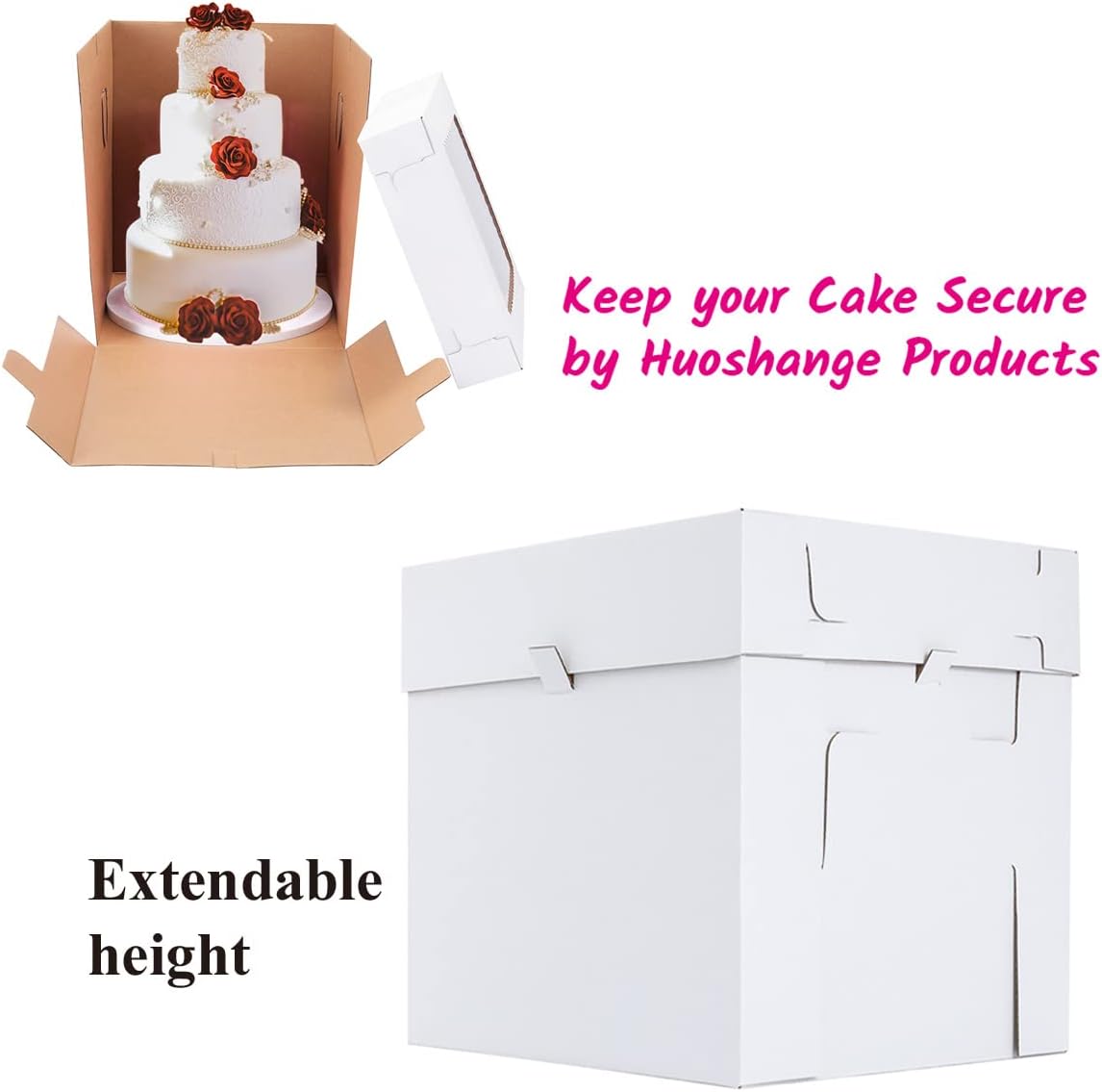 Tall Cake Boxes for Tier Cakes,3 Sizes 6 Pack 8x8x10,10x10x12 and 12x12x12Inch,Sturdy White Tall Cake Box Shipping in 8 10 12 Inch 2 3 Tier for Wedding Layer Tiered Cakes