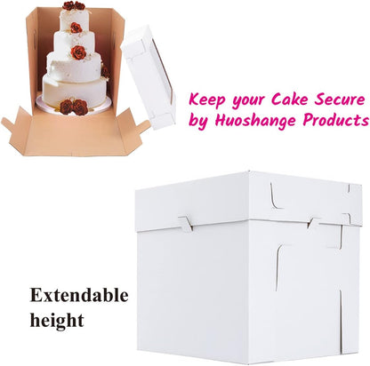 Tall Cake Boxes for Tier Cakes,3 Sizes 6 Pack 8x8x10,10x10x12 and 12x12x12Inch,Sturdy White Tall Cake Box Shipping in 8 10 12 Inch 2 3 Tier for Wedding Layer Tiered Cakes