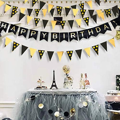 30Ft Navy Blue Gold and Beige Party Decorations Royal Blue Gold Triangle Flag Pennant Banner Bunting for Graduation Birthday Wedding Bridal Shower Nautical Ahoy Achor Theme Party Decorations Supplies
