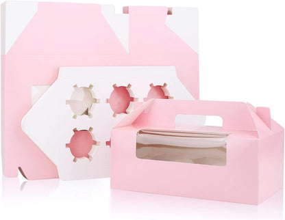 EUSOAR Gold Cupcake Boxes, 25pcs 3.6"x 3.6"x 4.3" Single Cupcake Carrier with Window Insert and Handle, Kraft Pastry Containers, Muffins Cupcake Carriers for Bakery Wrapping Party Favor Packing
