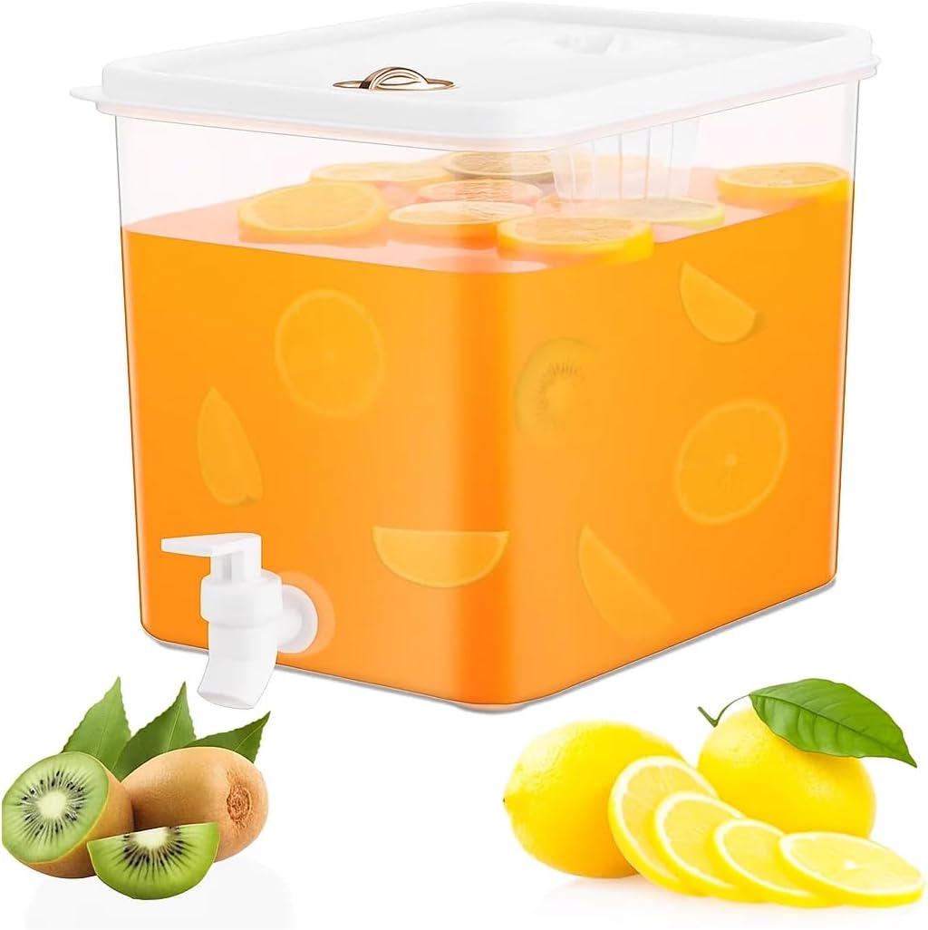 1 Gallon Beverage Drink Dispenser for Fridge, Plastic Beverage Dispenser with Spigot，Juice Container Sealed with Filter Screen，Cold Hot Drink Jug for Christmas Party Supplies (2PCS 1Gallon)