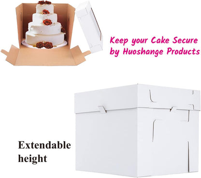Tall Cake Boxes for Tier Cakes,3 Sizes 6 Pack 8x8x10,10x10x12 and 12x12x12Inch,Sturdy White Tall Cake Box Shipping in 8 10 12 Inch 2 3 Tier for Wedding Layer Tiered Cakes
