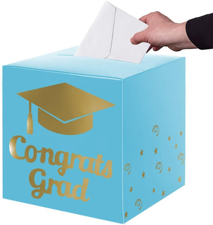 Graduation Card Box Holder, Congrats Grad Foldable Cardboard Decorations Box for Graduation Party Decoration and Grad Parties (Black)