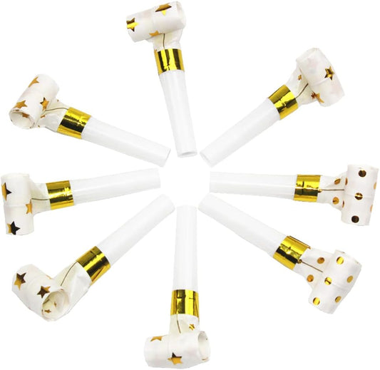 lasenersm 30 Pieces Party Blower Noisemakers Blowouts Whistles Party Squawkers Fringed Noise Maker Blowouts Noisemakers Funny Party Blowouts Blowers Musical Blowouts Party Horns Noisemakers, Golden