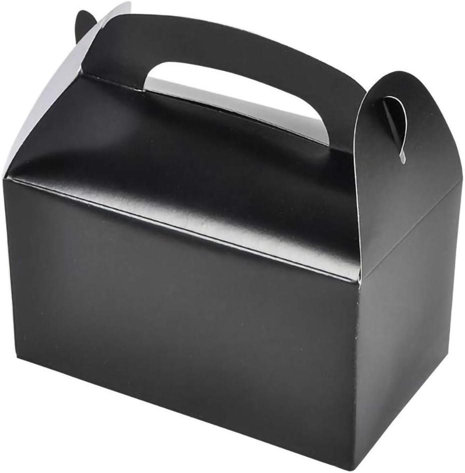 The Dreidel Company 12-Pack Black Gable Treat Boxes, Goodies Favor Box for Kids Birthday, Candy Boxes Party Favors, Weddings Events, Baby Shower, 6.25" x 3.5" x 3.5" Inch