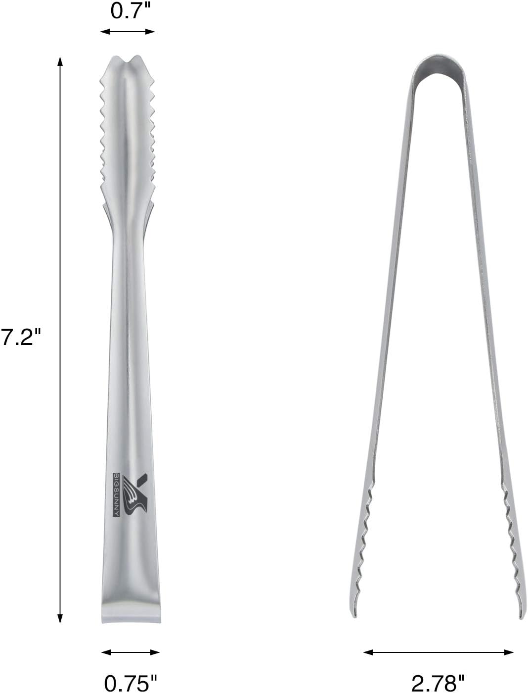 MSY BIGSUNNY Durable Stainless Steel Ice Tongs, 7 inch Sugar Cube Serving Tongs, Set of 2