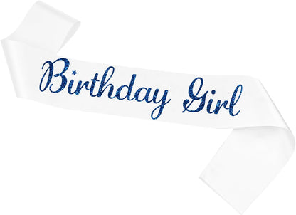 Birthday Girl Sash, White Silver Sash for Women and Girls, Birthday Party Decorations, Satin Material, One Size Fits Most