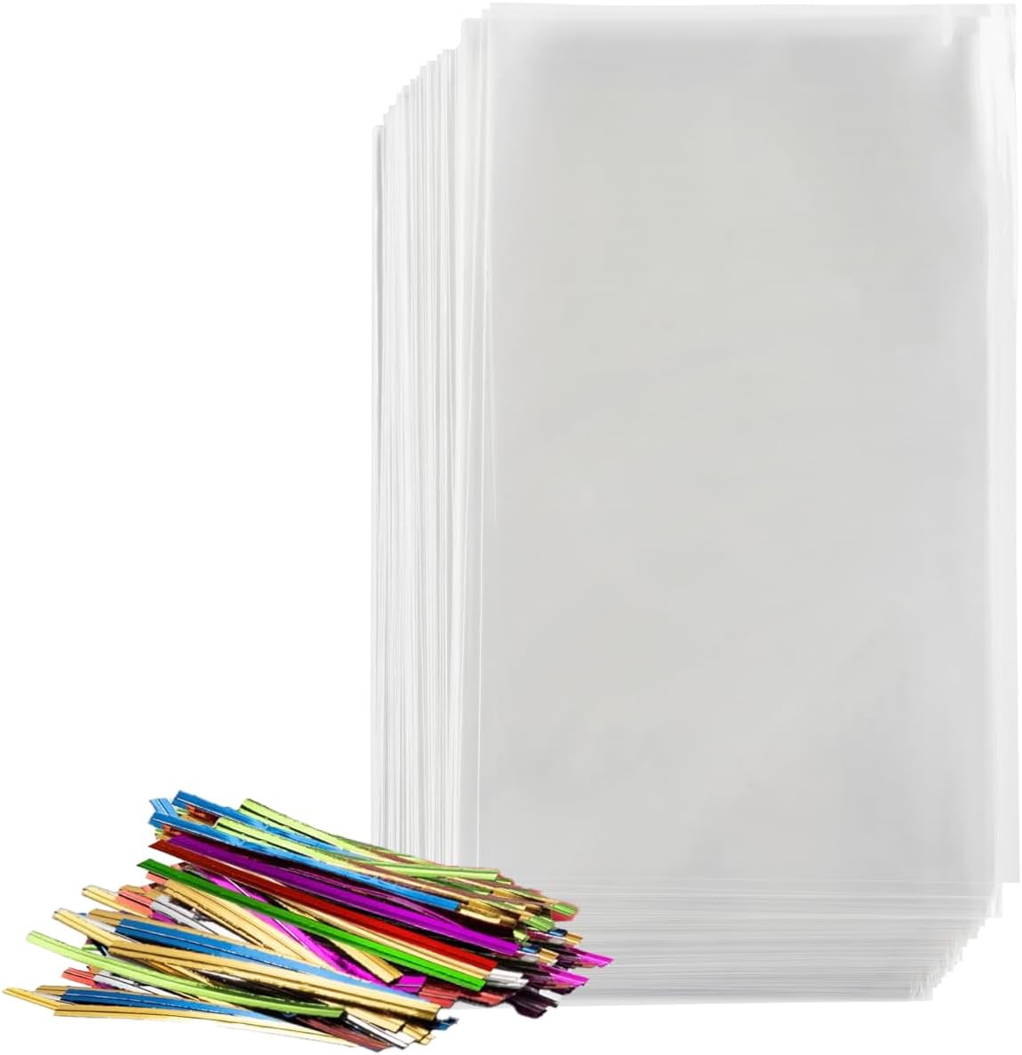 Prestee 200 Pack Clear Cellophane Bags for Favors - Transparent Goodie Bags for Birthday Party, 6x10 Inch Clear Bag with 4-Inch Twist Ties - Candy, Treat, Cookie Bag for Gift Giving