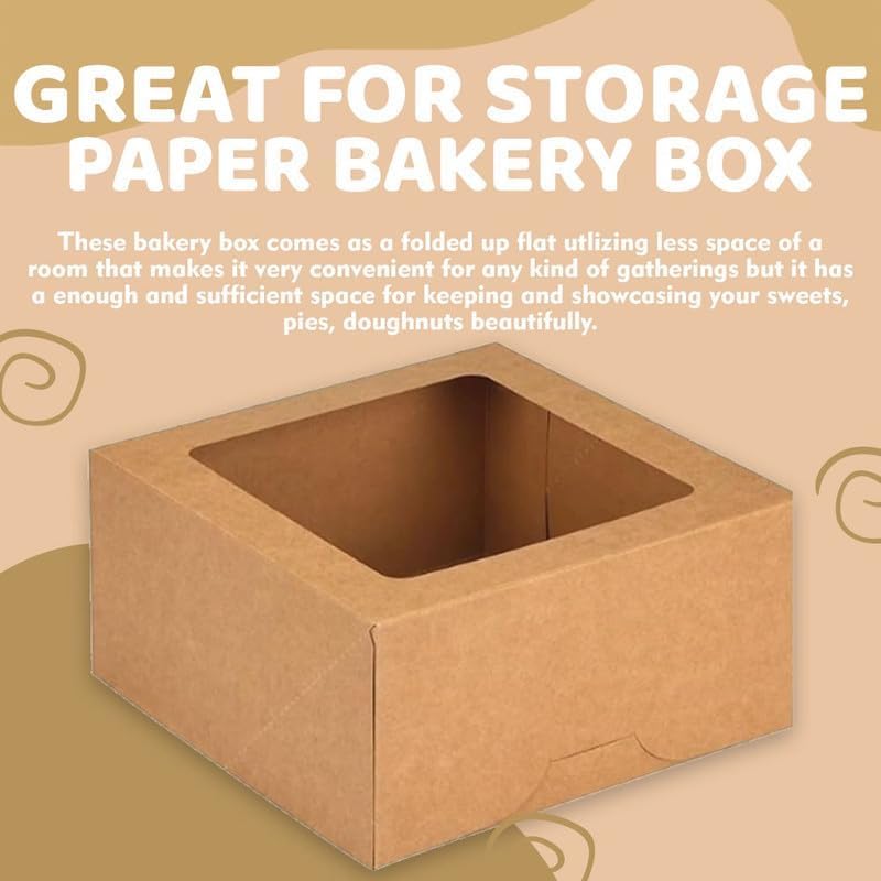 JBR & JM 5-Pack White Cake Boxes with Window - 10x10x5 Inches, Disposable Bakery Box for Cakes, Pastries, Desserts, Cookies - Square Cake Containers for Birthday Parties and Weddings