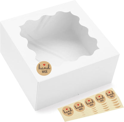 Eupako Auto-popup 10x10x5 Cake Boxes with Window, 24pcs Quick Fold White Bakery Boxes, Easy Assemble Gift Box for Pies, Cookies, Pastries, Chocolates, Party, Wedding
