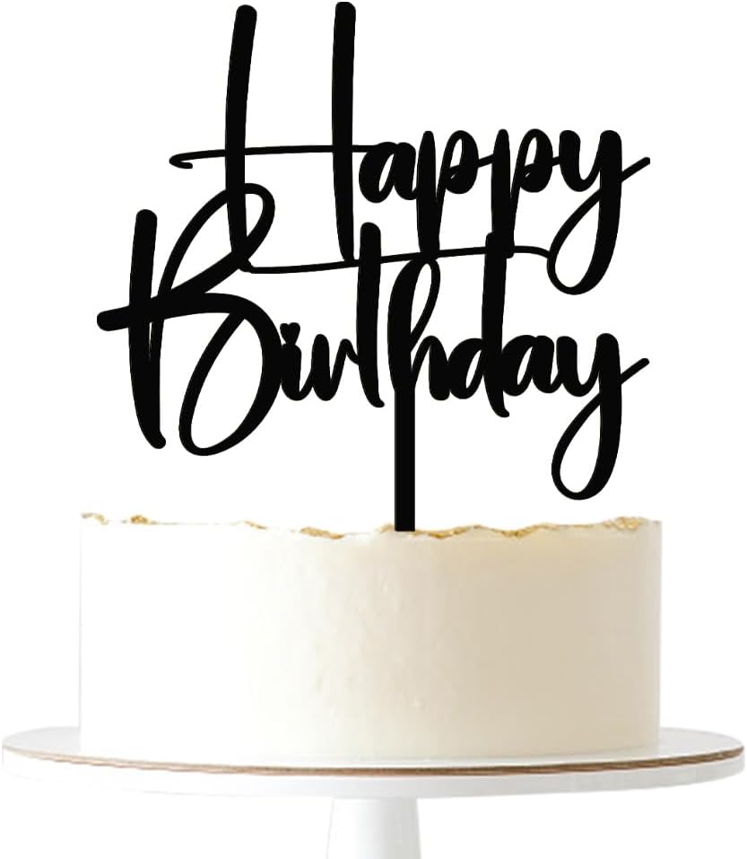 Happy Birthday Cake Topper,black Glitter Cake Pick Bunting Decor for Anniversary Birthday Party Cake Decorations Supplies