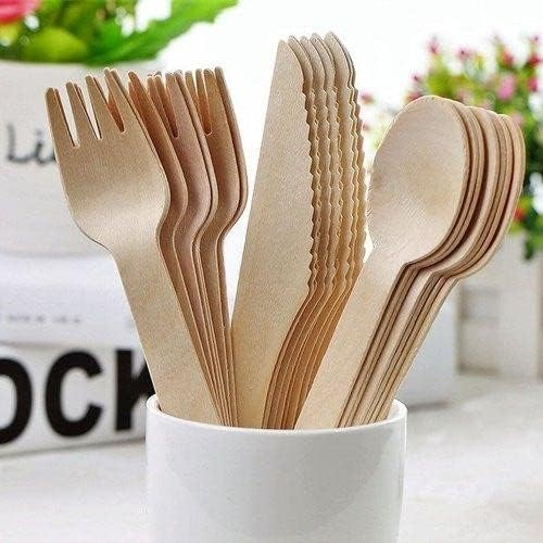 100% Compostable Cutlery Set - 150 Pieces Wooden Compostable Utensils [50 Forks, Knives, Spoons] - Disposable Wooden Cutlery, Eco Friendly Forks & Spoons Set Party Utensils