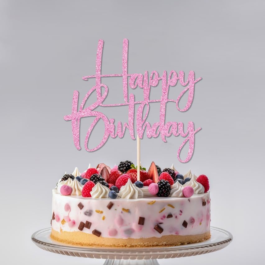Happy Birthday Cake Topper,black Glitter Cake Pick Bunting Decor for Anniversary Birthday Party Cake Decorations Supplies