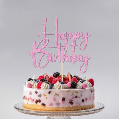 Happy Birthday Cake Topper,black Glitter Cake Pick Bunting Decor for Anniversary Birthday Party Cake Decorations Supplies