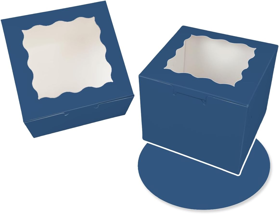 Bakepacker 36pcs 8x8x5 Inches Cake Boxes with Window 18-Packs Black 8 Inch Bakery Boxes (18 Cake Boxes +18 Cake Boards Included)