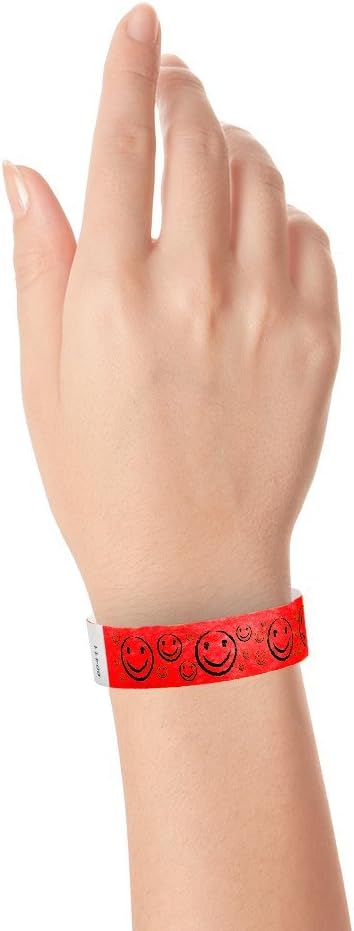500 WristCo Yellow Smiley Face Tyvek Wristbands for Events - ¾” x 10” - Waterproof Recyclable Comfortable Tear Resistant Paper Bracelets Wrist Bands for Concerts Festivals Admission Party