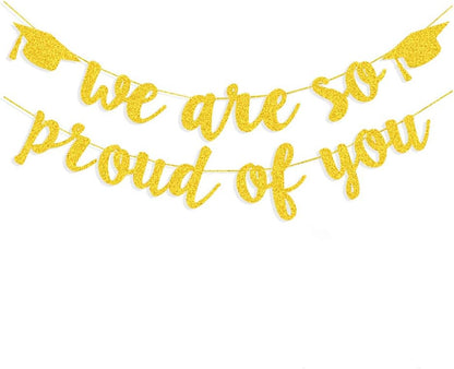 2026 Graduation Banners Party Decorations, Black Glitter We are So Proud of You Graduation Banners Garland for Congratulation Graduations Party Supplies, School, Home, Car Decorations
