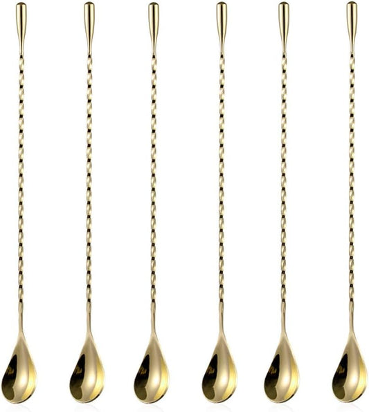 2 Pcs 12 Inch Bar Mixing Spoon Cocktail Spoon Stainless Steel Bar Long Spoon With Spiral Pattern