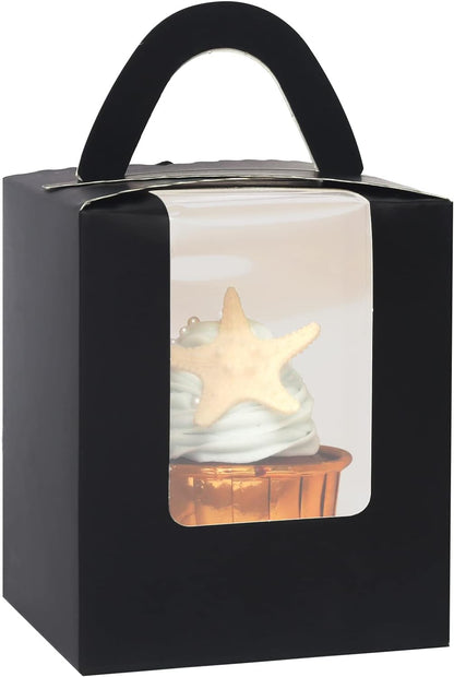qiqee 60pcs Cupcake Boxes Individual Disposable White Single Box with Window 3.6 * 3.6 * 4.3inch Cupcake Containers/Holders
