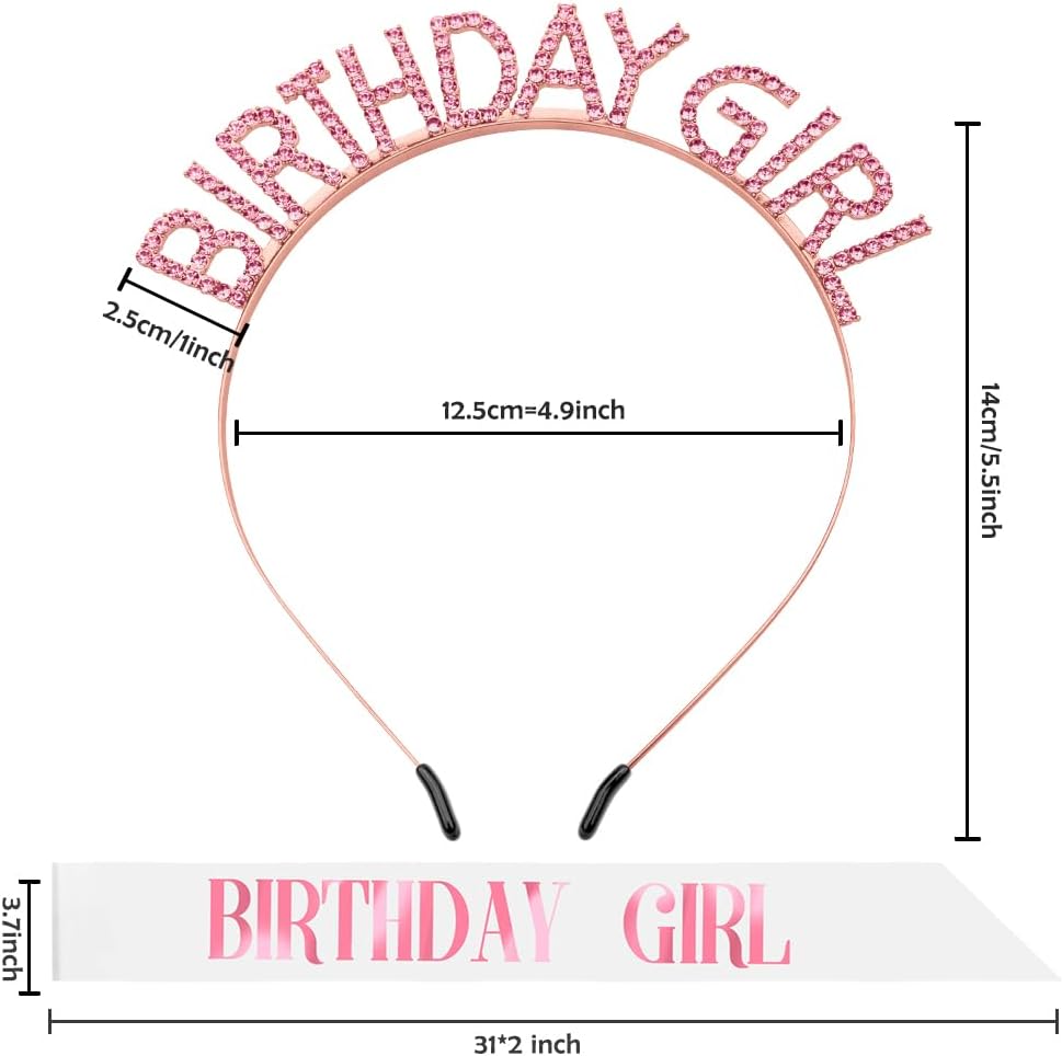 Birthday Sash & Crown for Women - Tiara Headband, Girls' Decorations Accessories