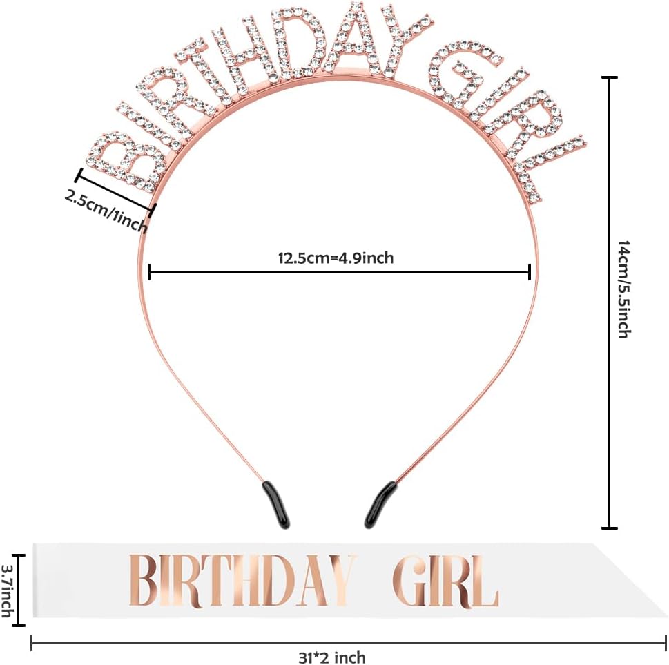 Birthday Sash & Crown for Women - Tiara Headband, Girls' Decorations Accessories