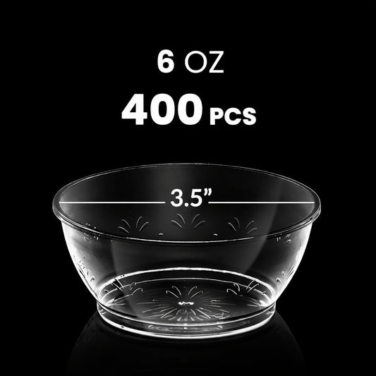 JoyServe Clear Mini Plastic Bowls - (Bulk 100 Pack) 6 Oz Disposable Premium Hard Plastic Dessert Bowls for Serving, Weddings, Catering, Parties, Salsa, Home or Event Party Supplies