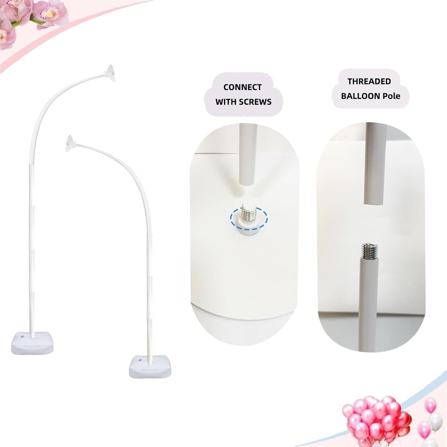 Balloon Arch Kit Stand with Base, 9Ft & 5.6Ft High Free Bending Half Arch Stand for Baby Shower Yard Decorations Wedding Birthday Party (No Balloons)
