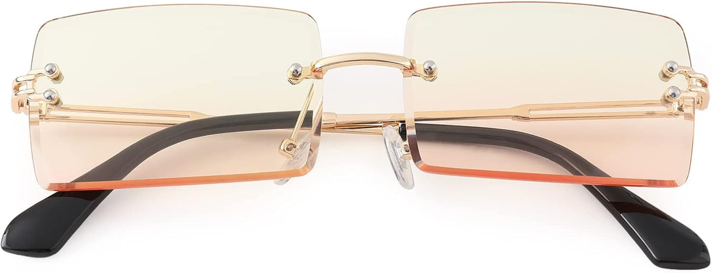 Rectangle Sunglasses for Men/Women Small Rimless Square Shade Eyewear