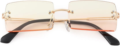 Rectangle Sunglasses for Men/Women Small Rimless Square Shade Eyewear