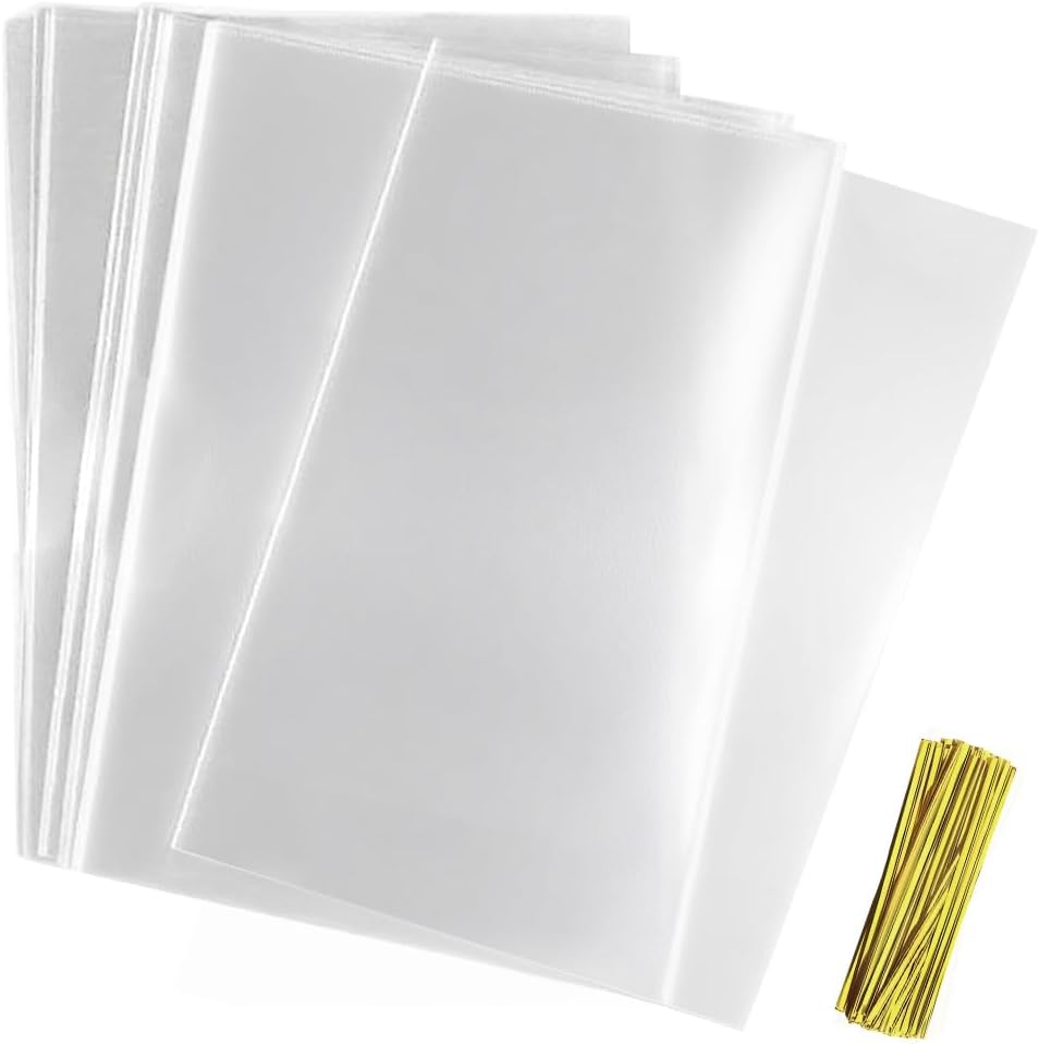 Clear Candy Bags 100pcs 6X10 Cellophane Treat Bag Party Favor Goodie Cake Pop Gift Apple Cello for Gift Baskets Bakery Cookie with Ties