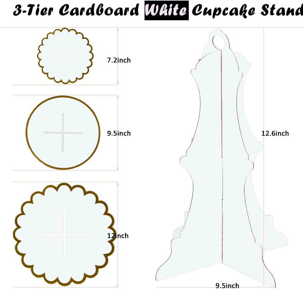 MRPAPA Pink Cardboard Cupcake Stand,2PCS Cup Cake Holder Thick Paper Dessert Tray, 3-Tier Round Serving Tray Perfect for Baby Girls Pink and Gold Birthday Baby Shower Party Supplies
