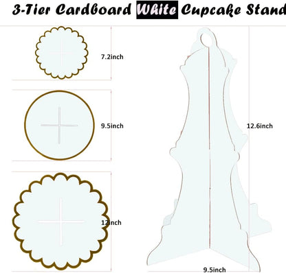 MRPAPA Pink Cardboard Cupcake Stand,2PCS Cup Cake Holder Thick Paper Dessert Tray, 3-Tier Round Serving Tray Perfect for Baby Girls Pink and Gold Birthday Baby Shower Party Supplies